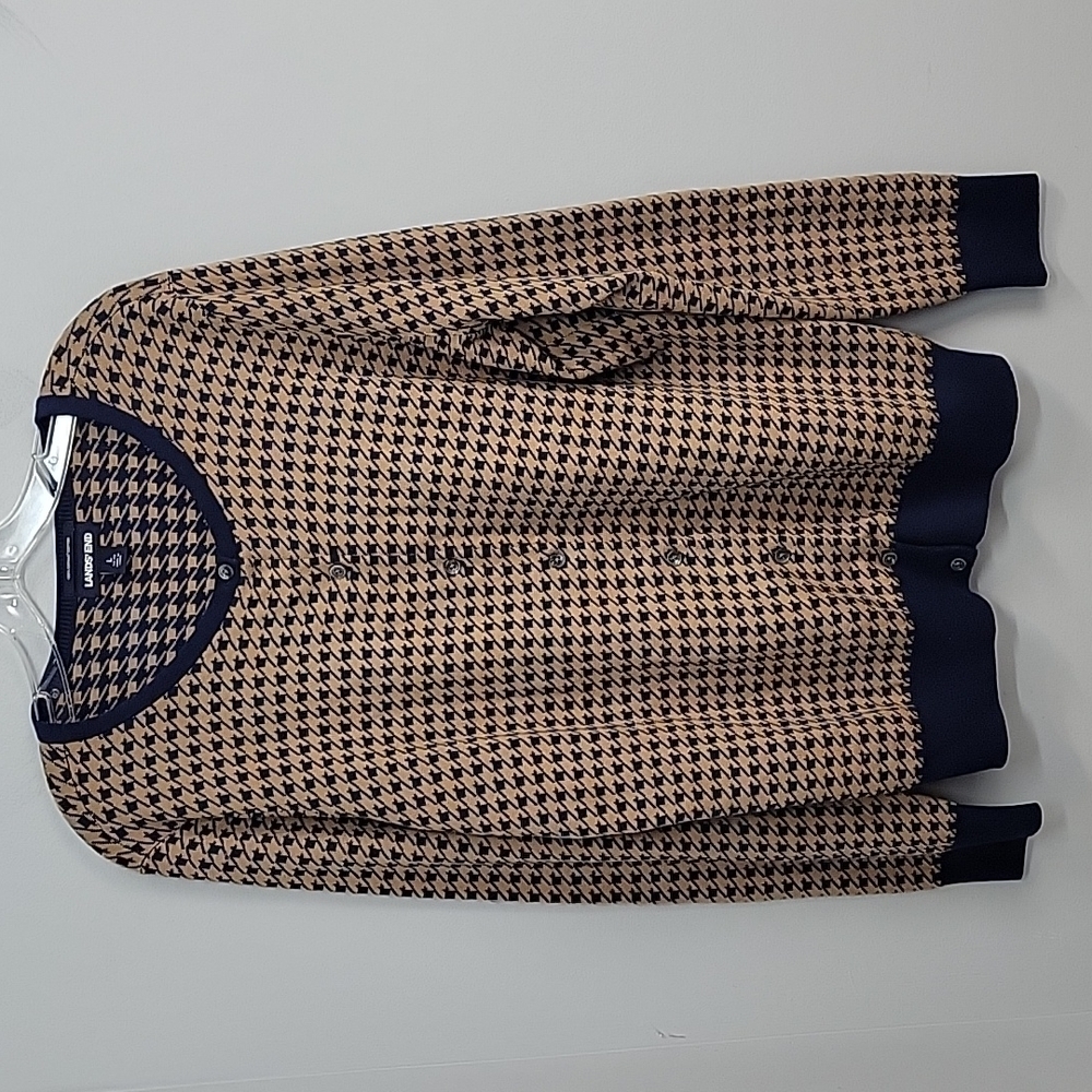 Lands' End Supima Cotton Houndstooth Cardigan Sweater